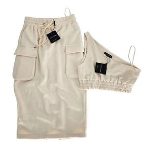 Jluxlabel NWT Buttercream Steel Fleece Cargo Skirt and Crop Top Set Small